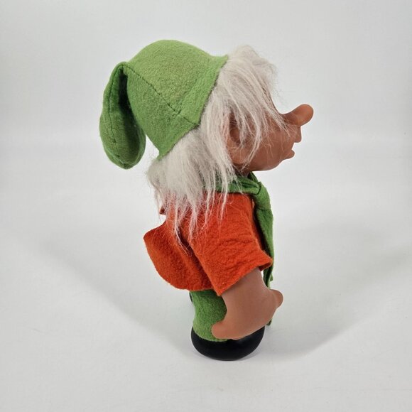 Vintage 1989 Dam Large Boy Troll with Felt Clothes & Hat White Hair Denmark 10" - Picture 5 of 12